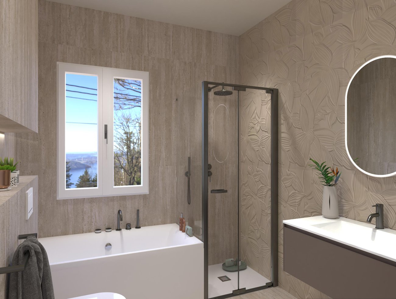 Bathroom design image in Rectangular shape, created with floor tiles MATERIA CLASSICA and wall tiles MATERIA BRILLANTE, MATERIA CLASSICA