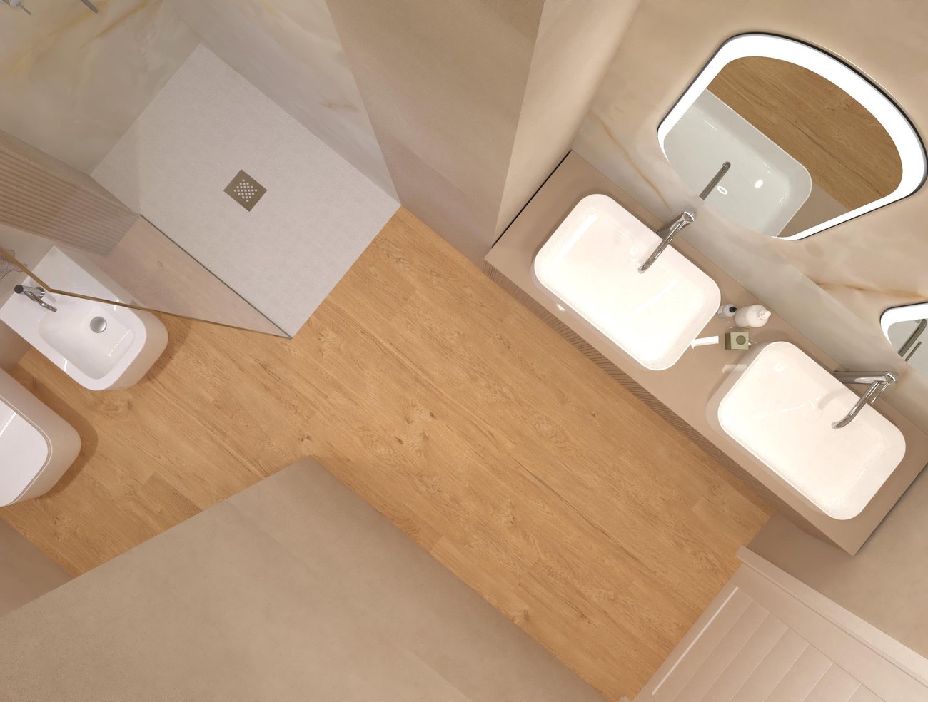 Bathroom design image in Rectangular shape, created with floor tiles PLEIN AIR and wall tiles MILANO MOOD, TRUE COLOR, GEMME