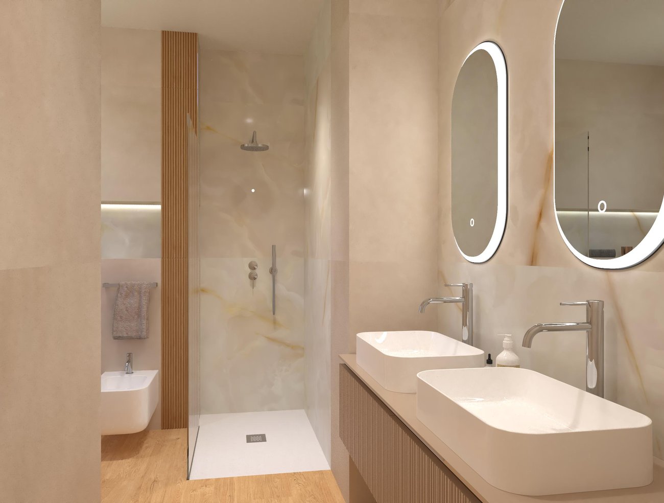 Bathroom design image in Rectangular shape, created with floor tiles PLEIN AIR and wall tiles MILANO MOOD, TRUE COLOR, GEMME