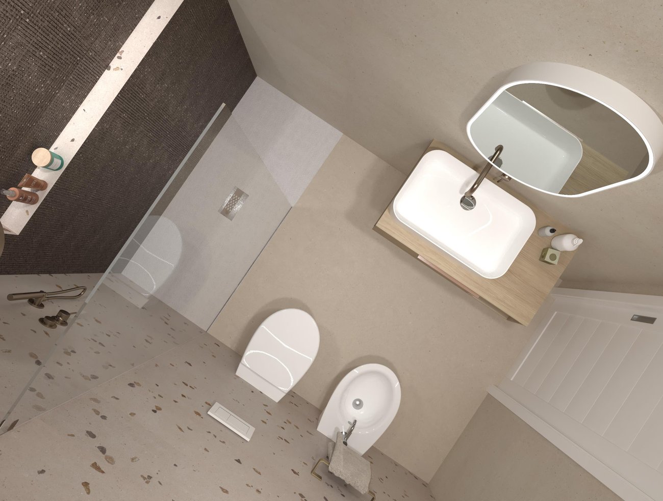 Bathroom design image in Rectangular shape, created with floor tiles MATERIA PURA and wall tiles MATERIA PURA