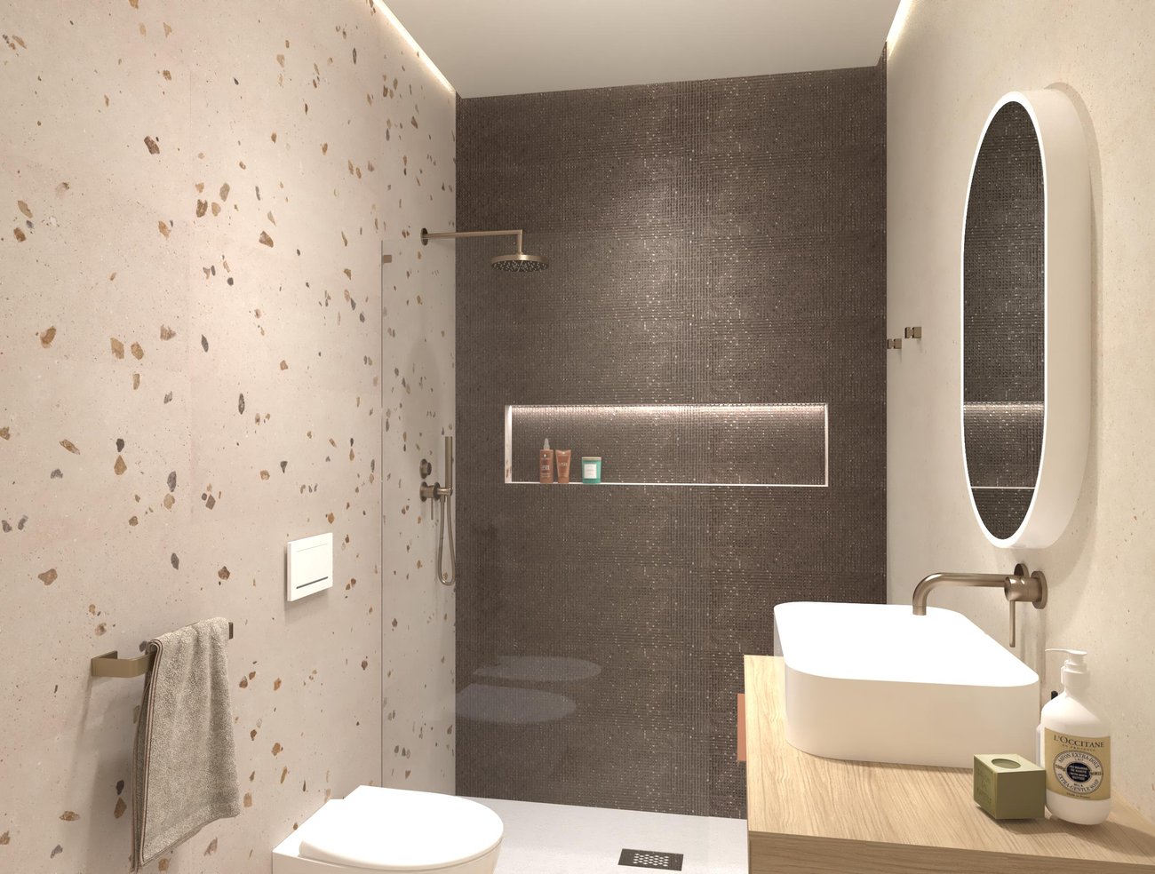 Bathroom design image in Rectangular shape, created with floor tiles MATERIA PURA and wall tiles MATERIA PURA