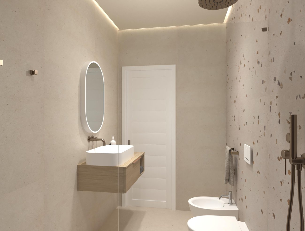 Bathroom design image in Rectangular shape, created with floor tiles MATERIA PURA and wall tiles MATERIA PURA