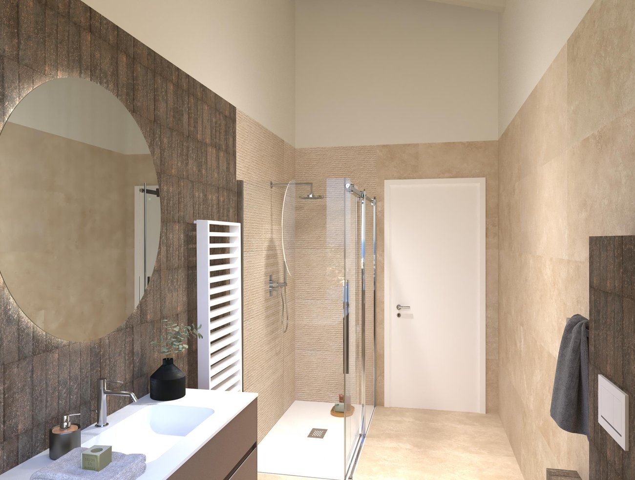 Bathroom design image in Rectangular shape, created with floor tiles NOBU and wall tiles NOBU