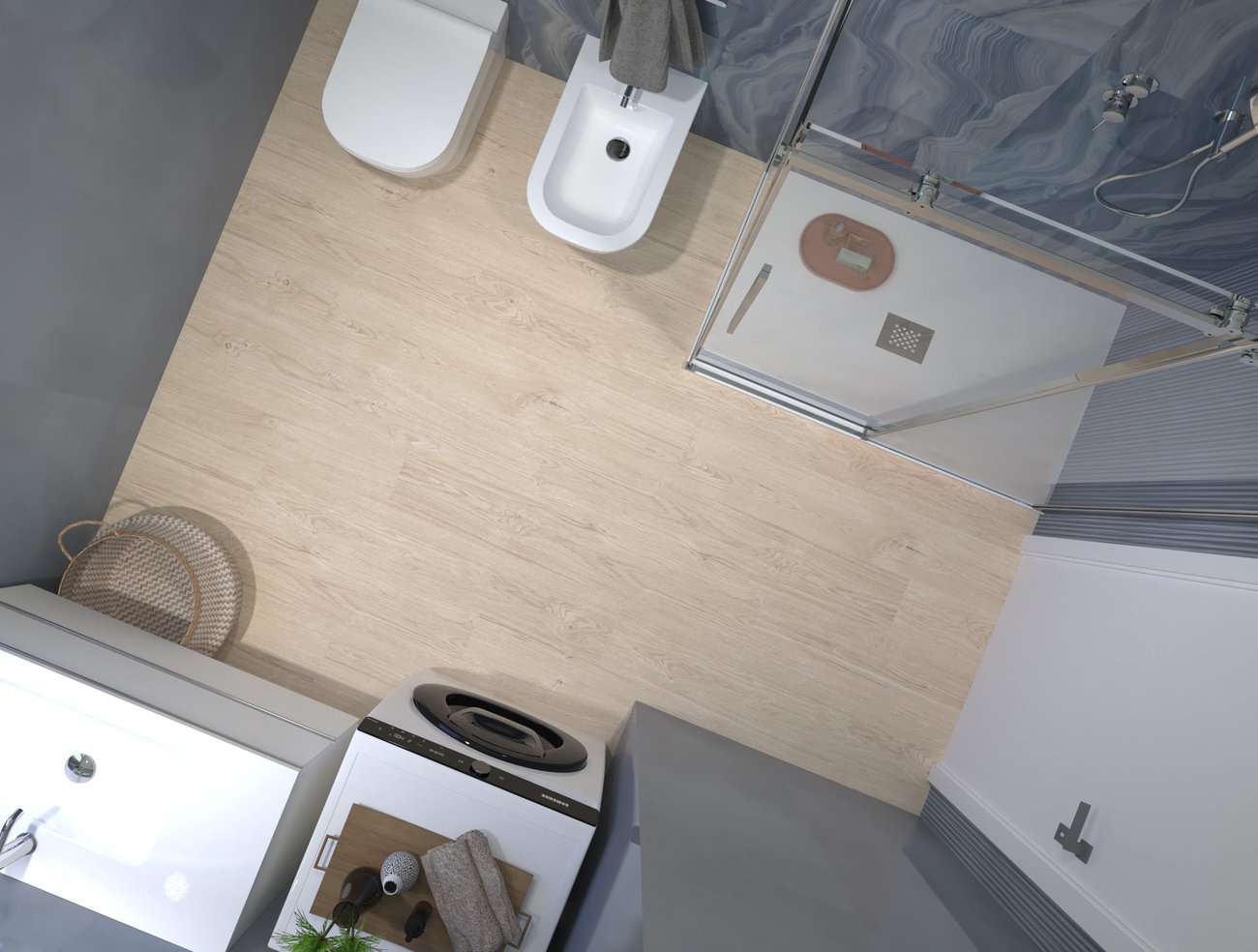 Bathroom design image in Squared shape, created with floor tiles PLEIN AIR and wall tiles MATERIA BRILLANTE