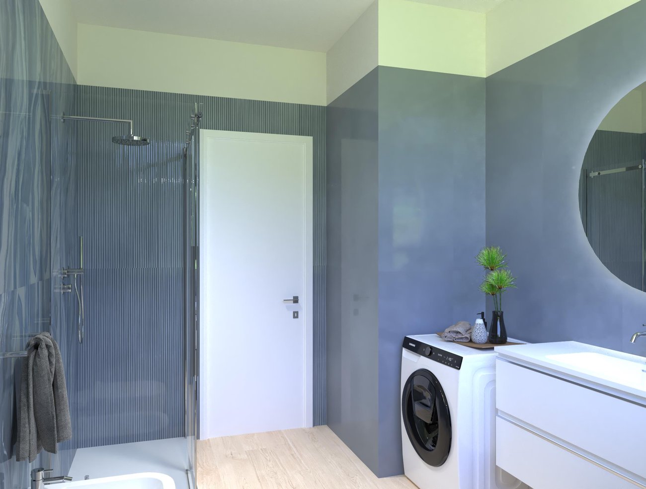 Bathroom design image in Squared shape, created with floor tiles PLEIN AIR and wall tiles MATERIA BRILLANTE