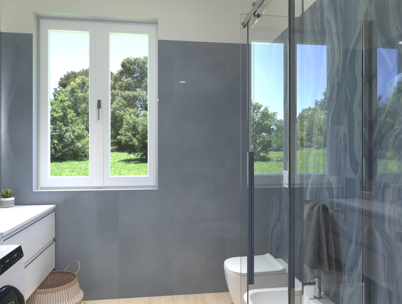 Bathroom design image in Squared shape, created with floor tiles PLEIN AIR and wall tiles MATERIA BRILLANTE