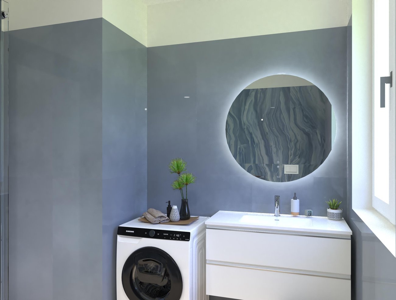 Bathroom design image in Squared shape, created with floor tiles PLEIN AIR and wall tiles MATERIA BRILLANTE