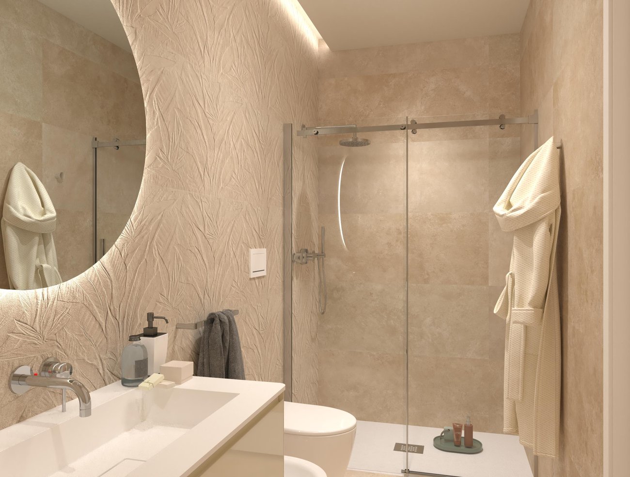 Bathroom design image in Rectangular shape, created with floor tiles VENTO DEL SUD and wall tiles NOBU