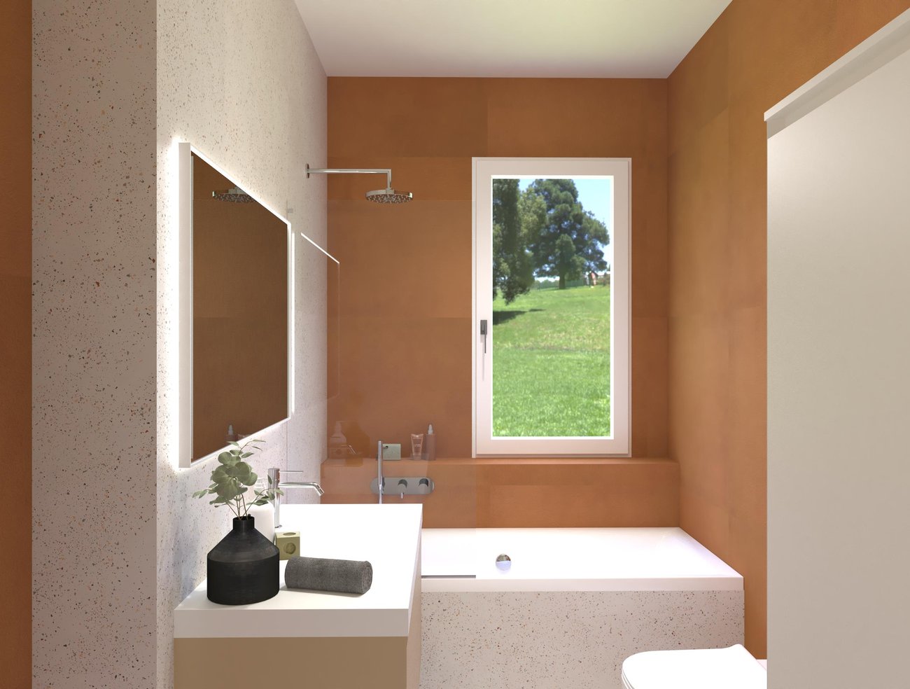 Bathroom design image in Rectangular shape, created with floor tiles MILANO MOOD and wall tiles SUMMER, MILANO MOOD