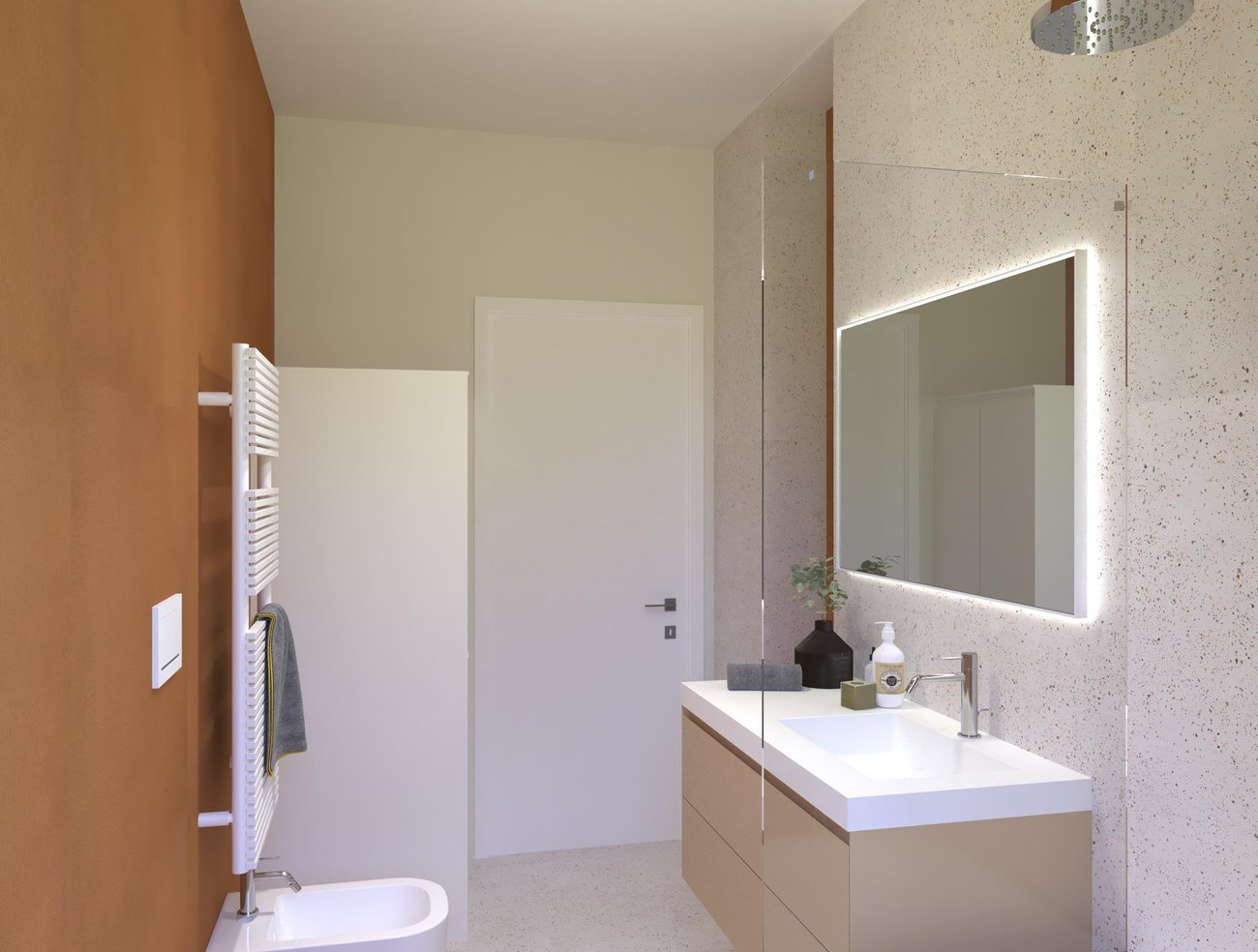 Bathroom design image in Rectangular shape, created with floor tiles MILANO MOOD and wall tiles SUMMER, MILANO MOOD