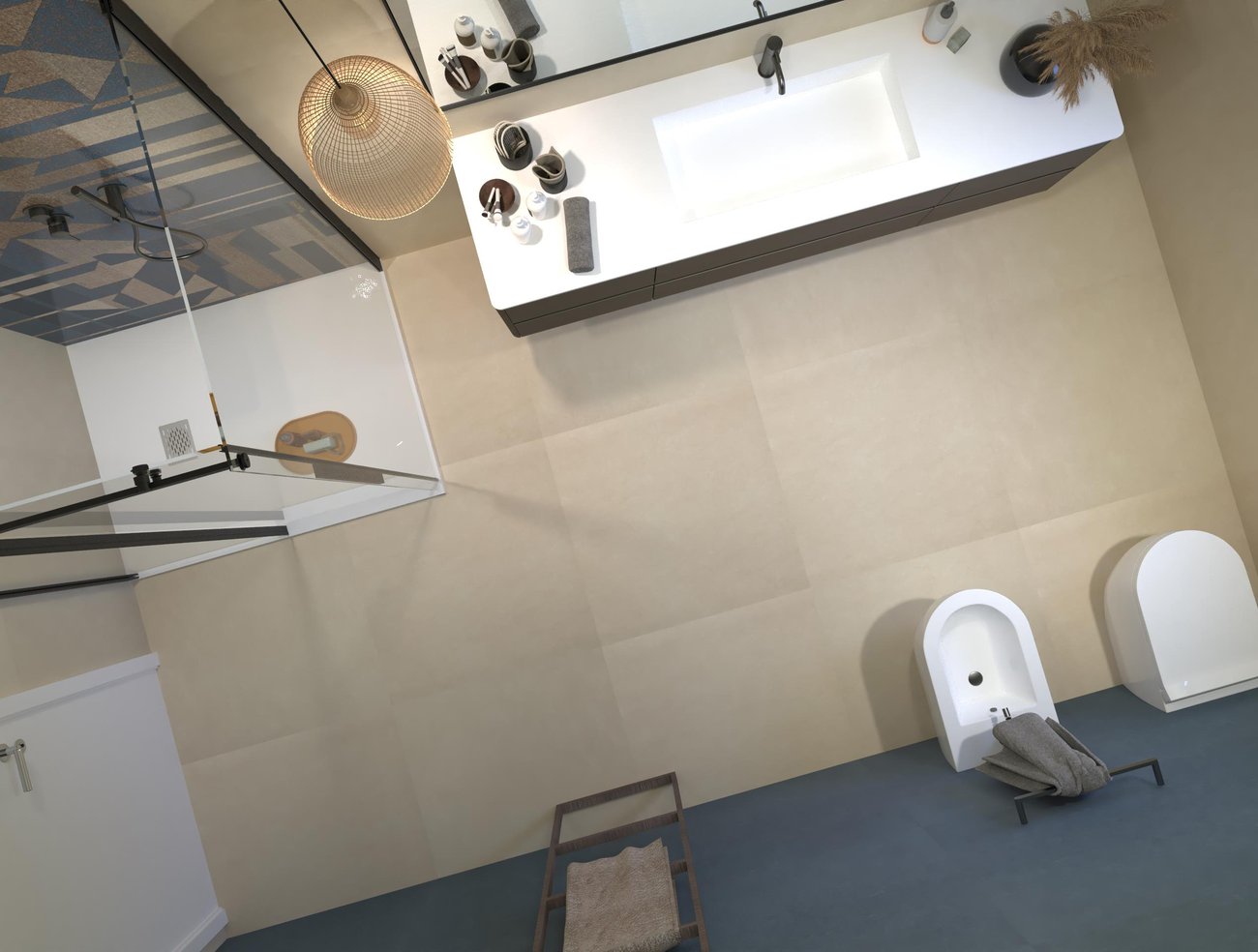 Bathroom design image in Rectangular shape, created with floor tiles SHEER and wall tiles SHEER, FAP MURALS, BLOOM