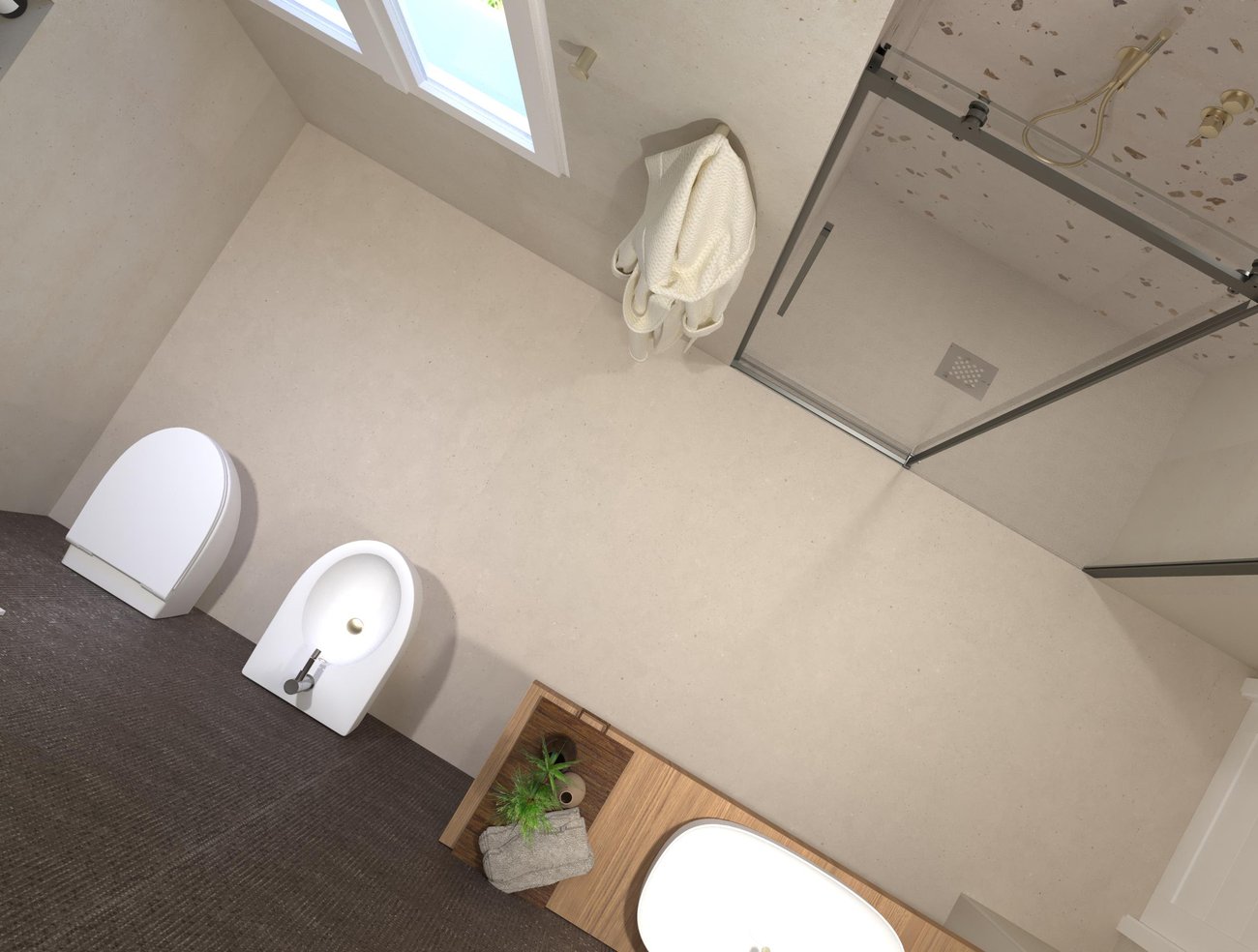 Immagine di progetto bagno di forma Rettangolare, realizzato con piastrelle a pavimento MATERIA PURA e piastrelle a rivestimento MATERIA PURA