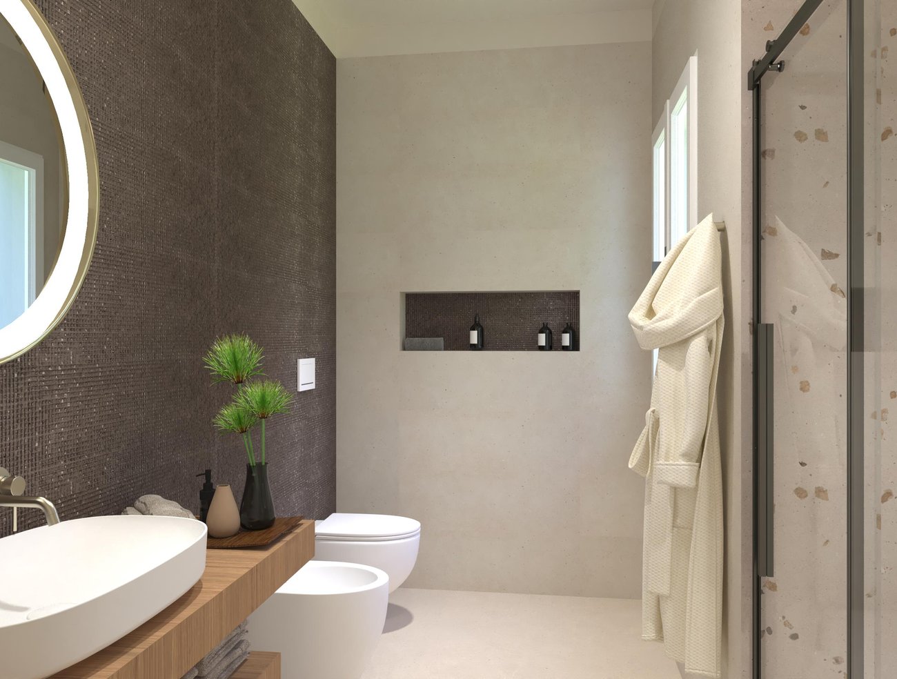 Immagine di progetto bagno di forma Rettangolare, realizzato con piastrelle a pavimento MATERIA PURA e piastrelle a rivestimento MATERIA PURA