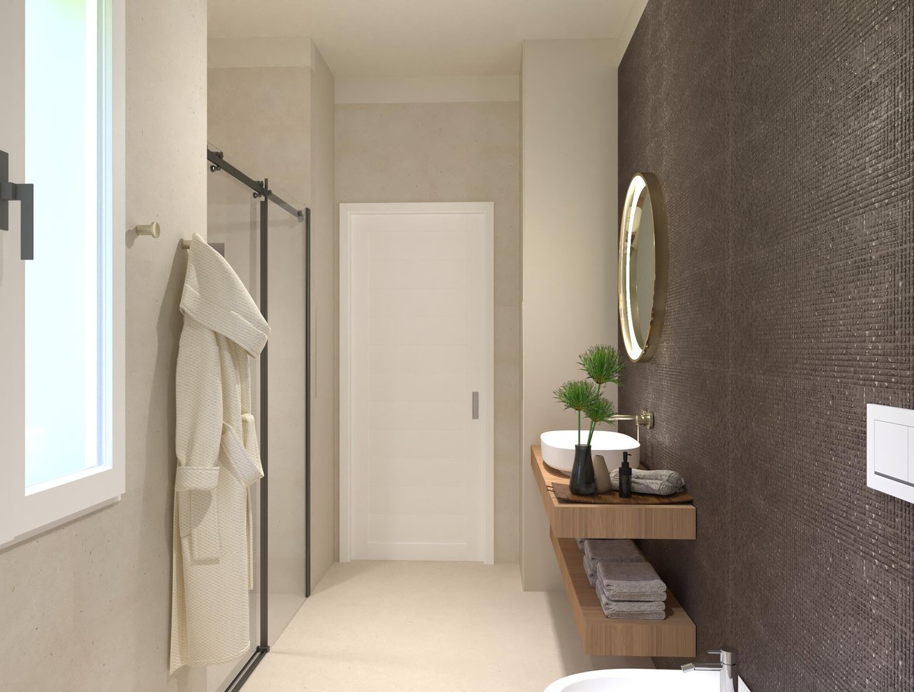Immagine di progetto bagno di forma Rettangolare, realizzato con piastrelle a pavimento MATERIA PURA e piastrelle a rivestimento MATERIA PURA