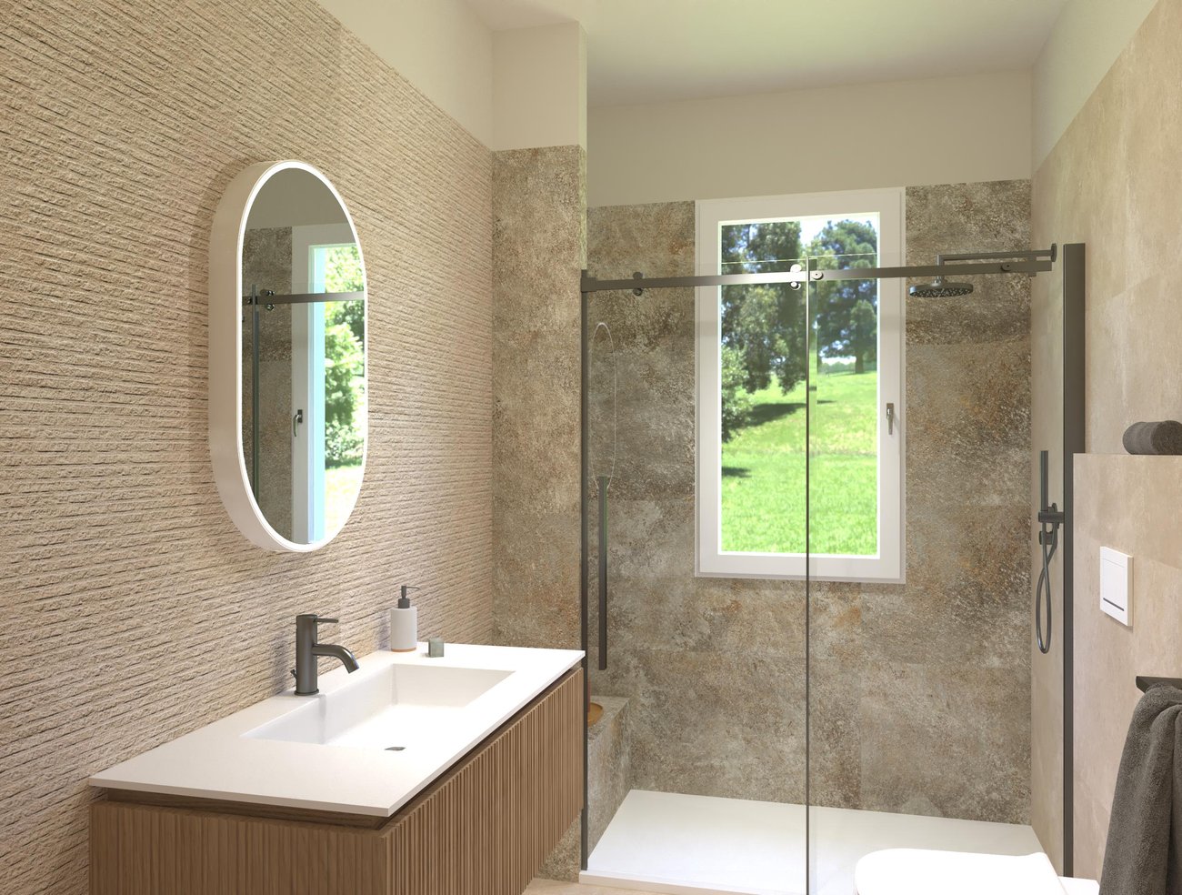 Bathroom design image in Rectangular shape, created with floor tiles NOBU and wall tiles NOBU