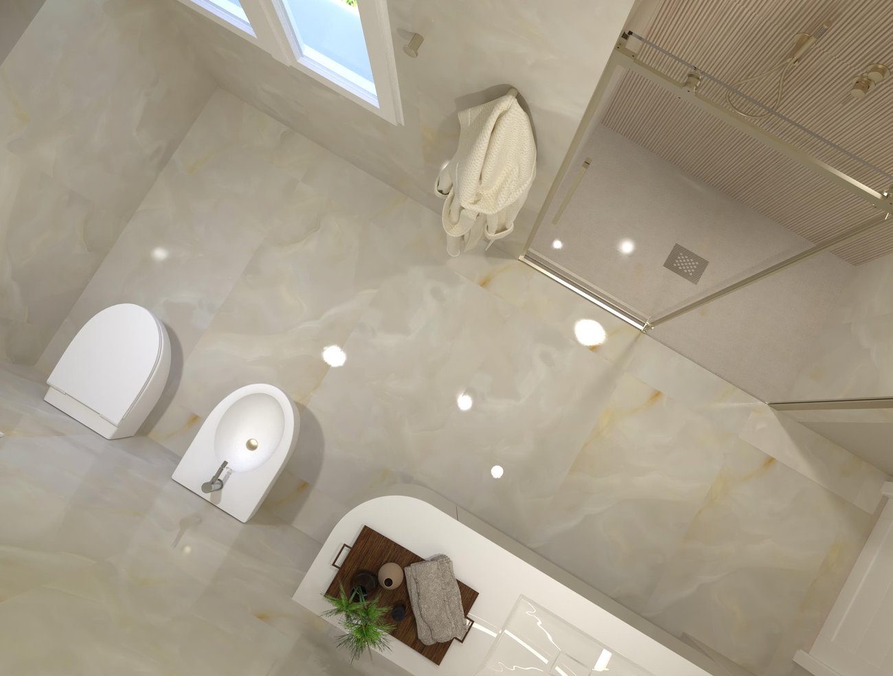 Bathroom design image in Rectangular shape, created with floor tiles GEMME and wall tiles MATERIA BRILLANTE, GEMME