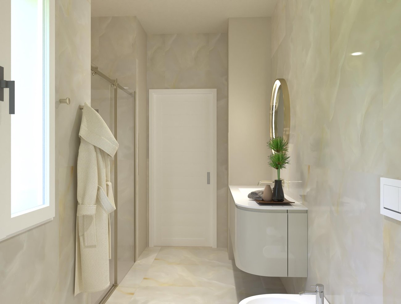 Bathroom design image in Rectangular shape, created with floor tiles GEMME and wall tiles MATERIA BRILLANTE, GEMME