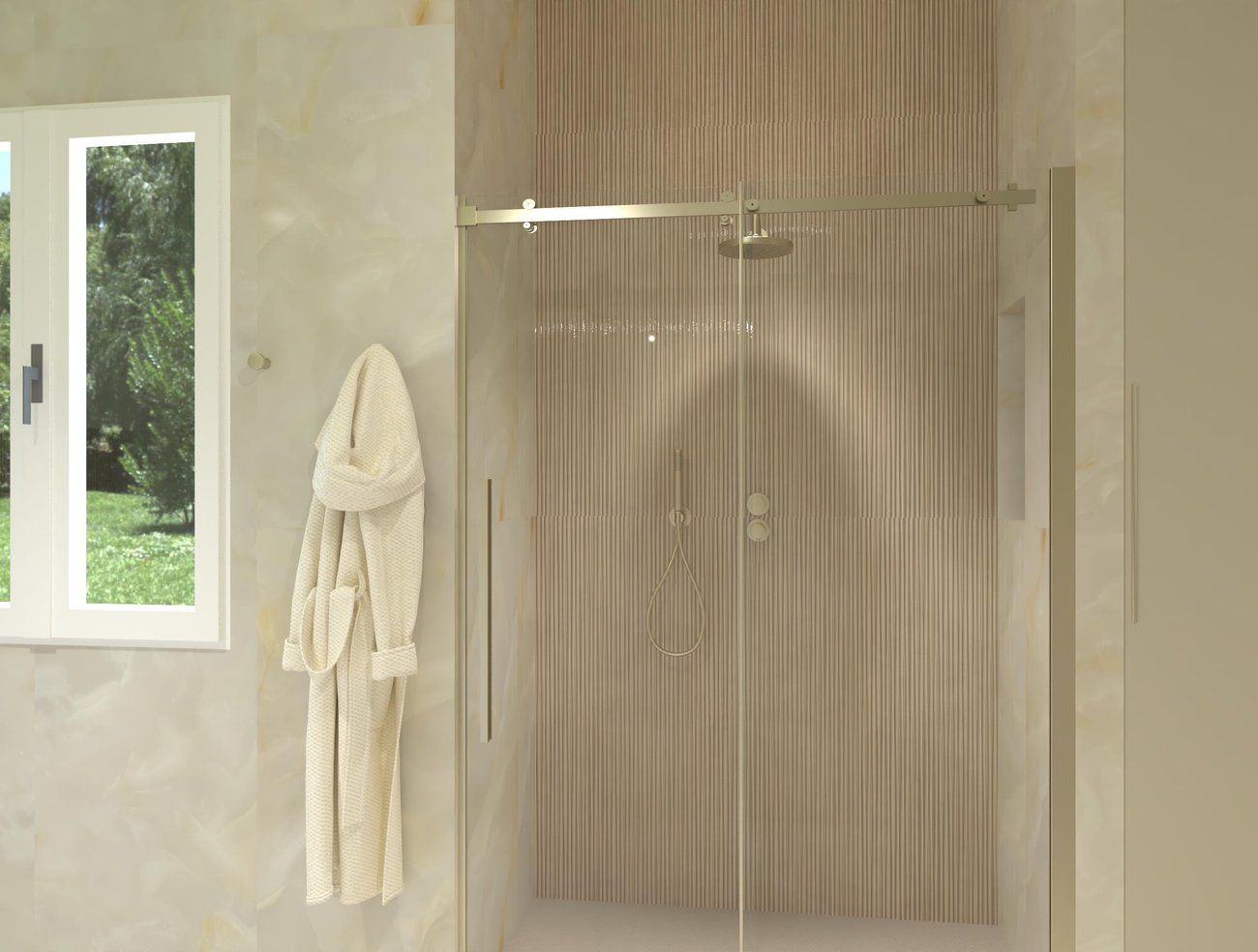 Bathroom design image in Rectangular shape, created with floor tiles GEMME and wall tiles MATERIA BRILLANTE, GEMME