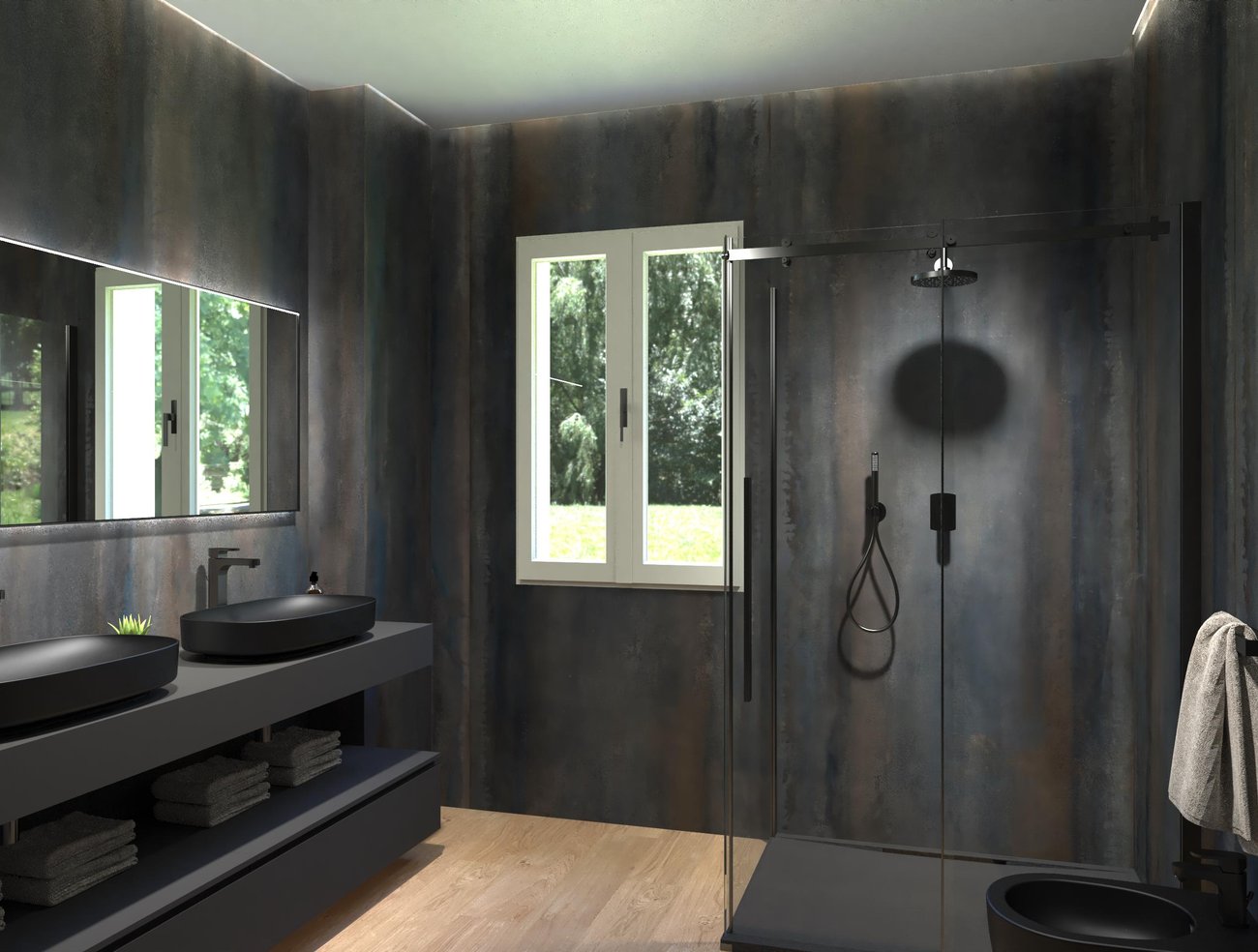 Bathroom design image in Squared shape, created with floor tiles PLEIN AIR and wall tiles 