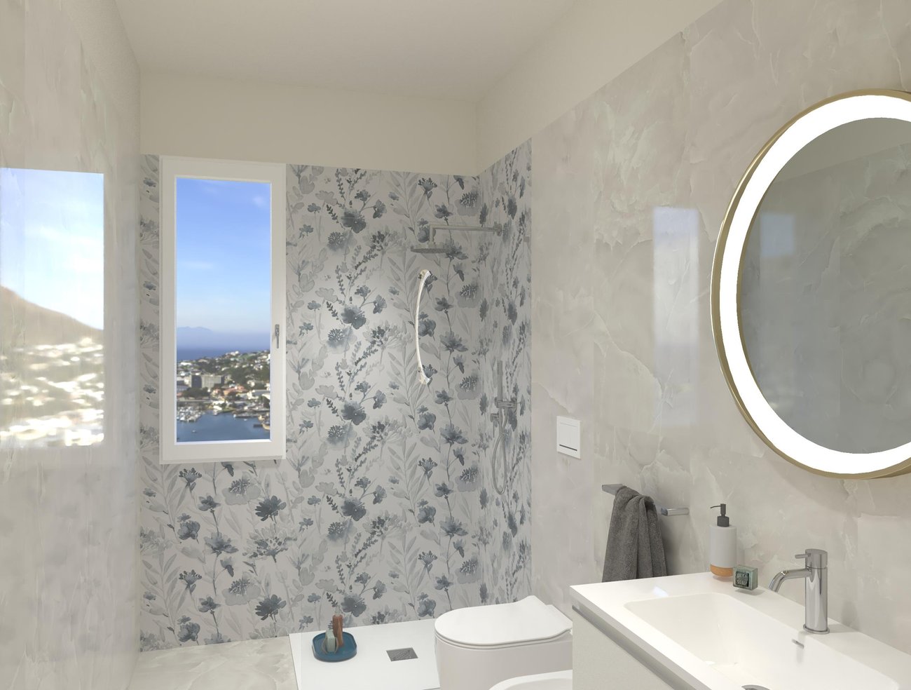 Bathroom design image in Rectangular shape, created with floor tiles ROMA GOLD and wall tiles MILANO MOOD, ROMA GOLD