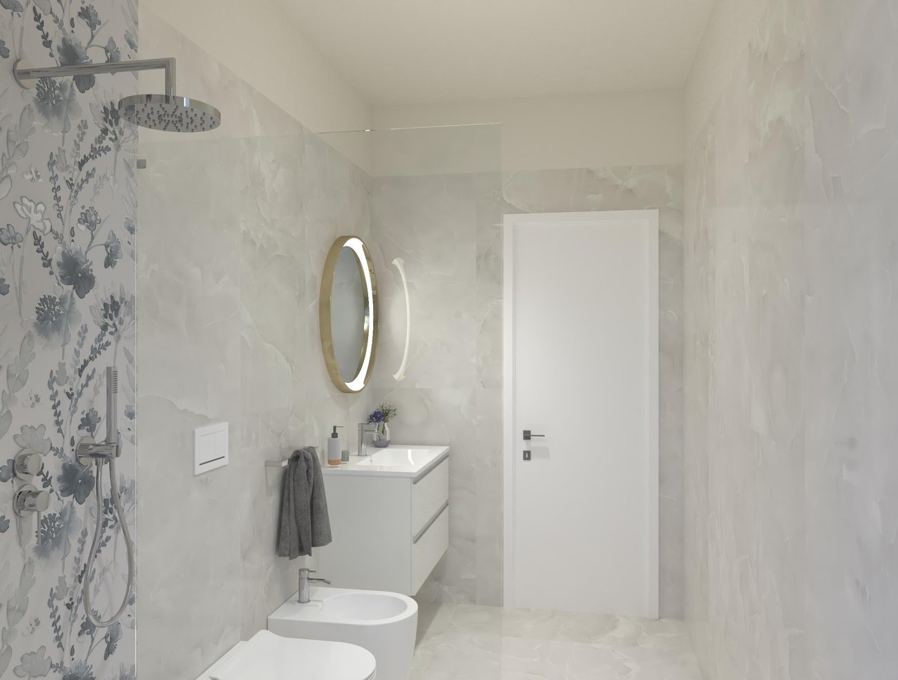 Bathroom design image in Rectangular shape, created with floor tiles ROMA GOLD and wall tiles MILANO MOOD, ROMA GOLD