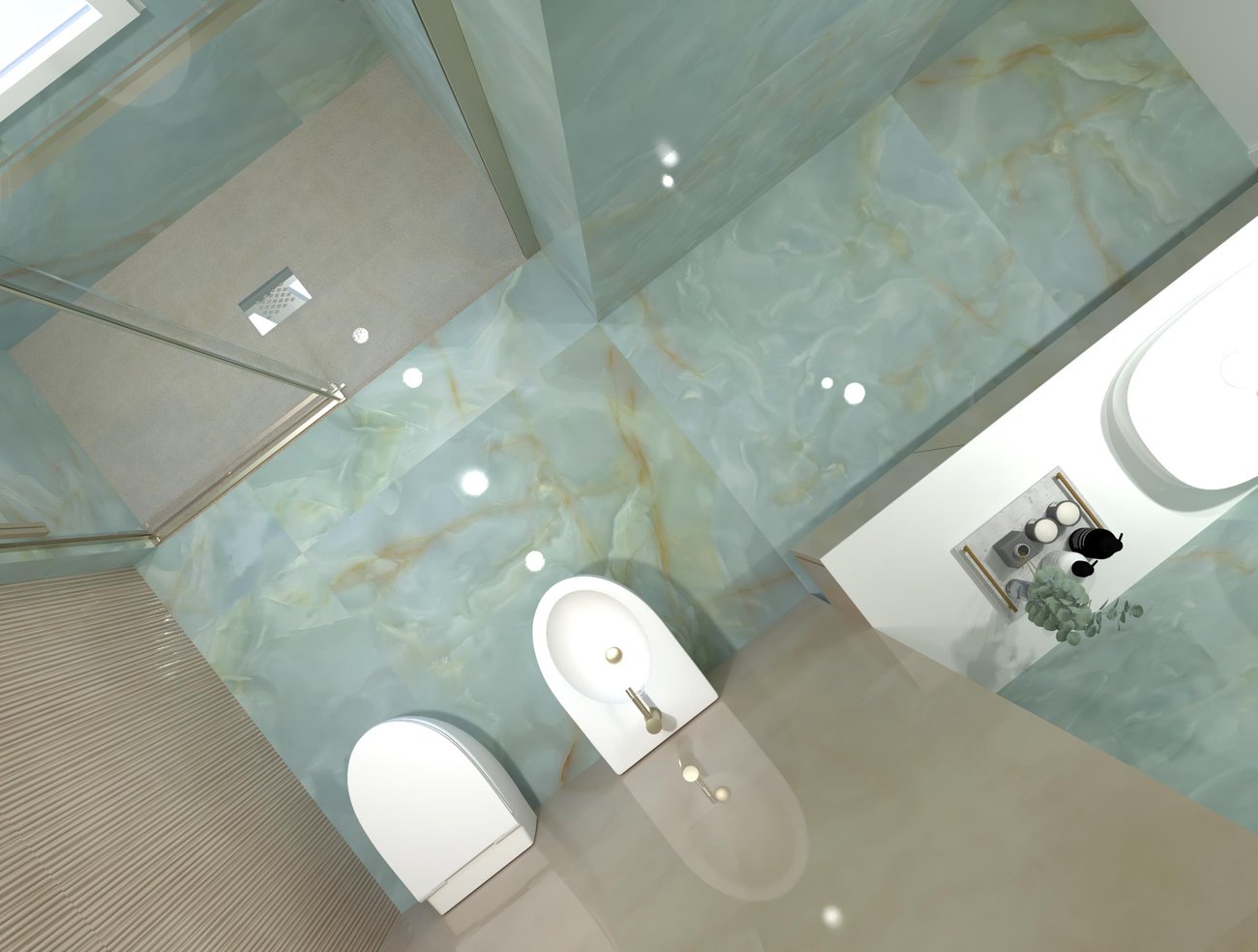 Bathroom design image in Rectangular shape, created with floor tiles GEMME and wall tiles MATERIA BRILLANTE, GEMME