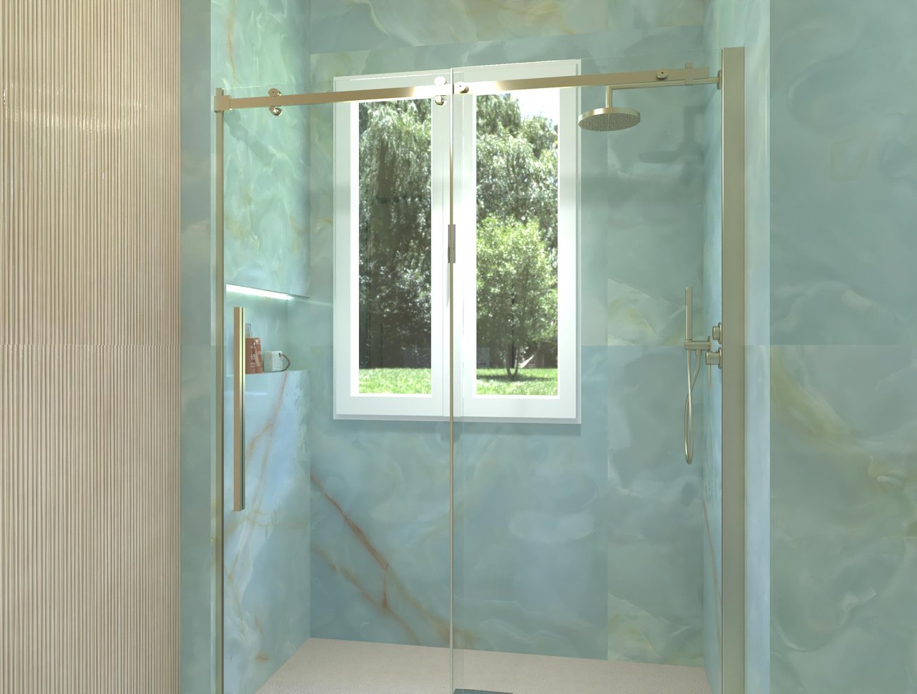 Bathroom design image in Rectangular shape, created with floor tiles GEMME and wall tiles MATERIA BRILLANTE, GEMME
