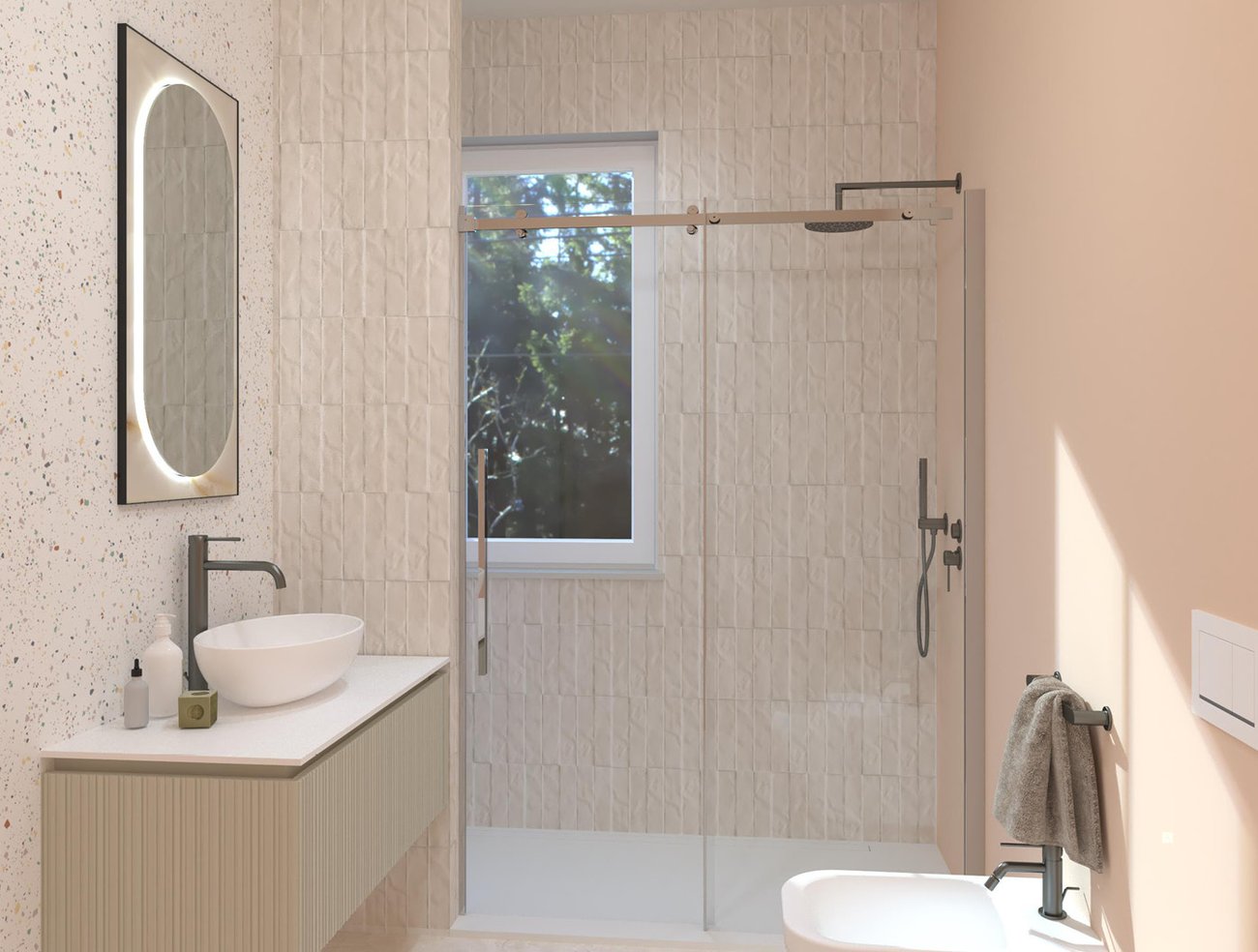 Bathroom design image in Rectangular shape, created with floor tiles VENTO DEL SUD and wall tiles STILL, TRUE COLOR