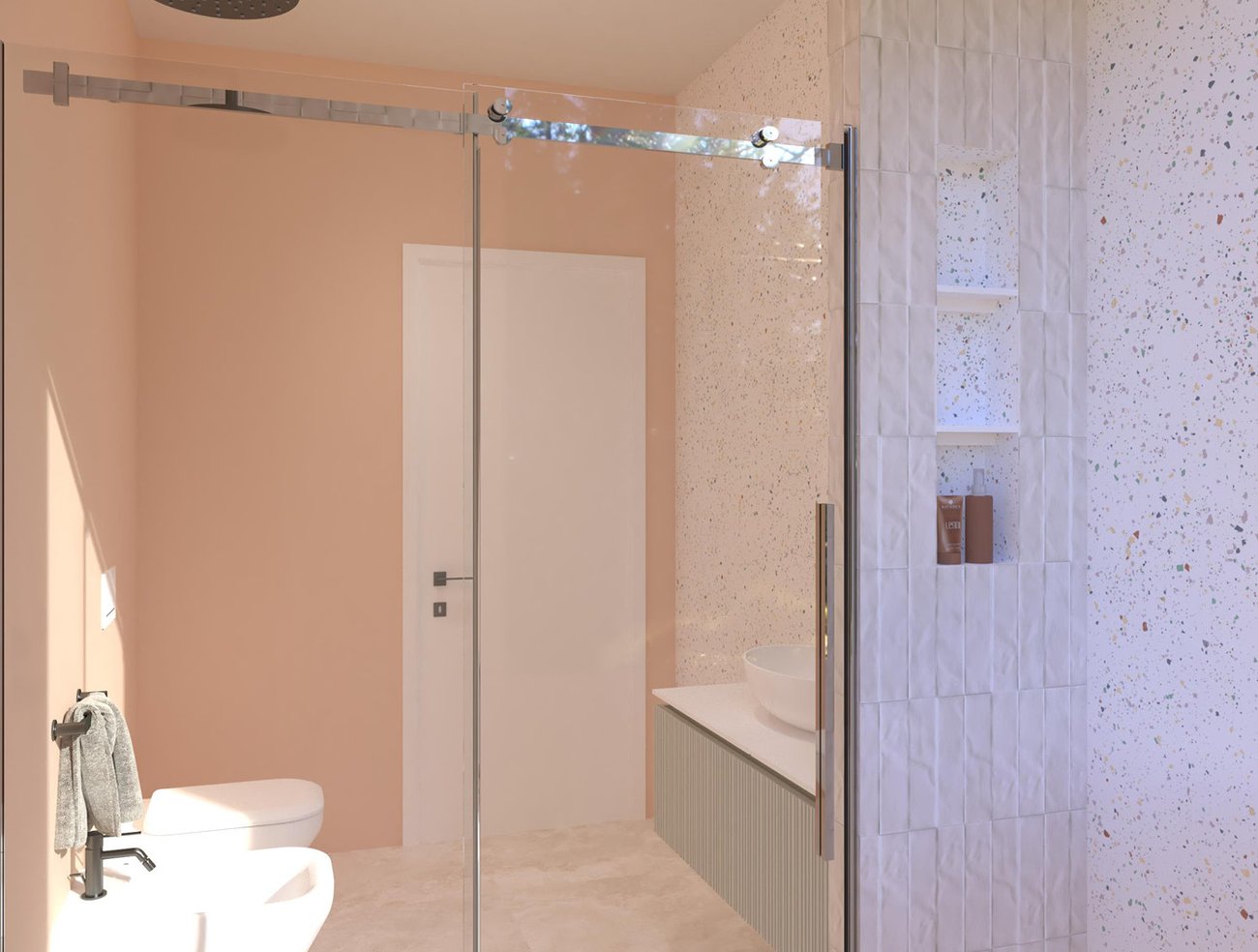Bathroom design image in Rectangular shape, created with floor tiles VENTO DEL SUD and wall tiles STILL, TRUE COLOR