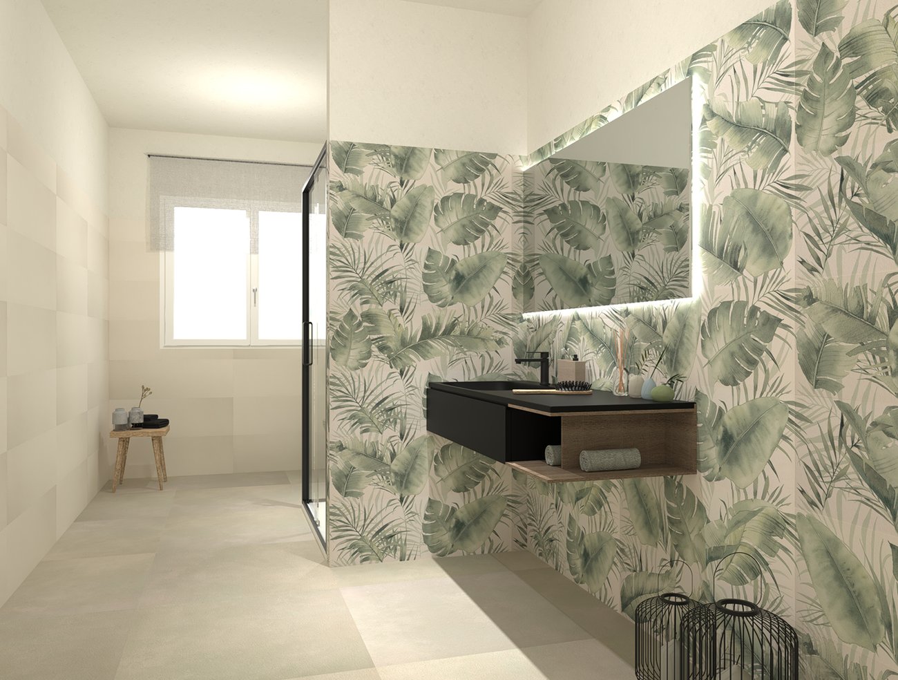 Bathroom design image in Rectangular shape, created with floor tiles SUMMER and wall tiles DECO&MORE, SUMMER