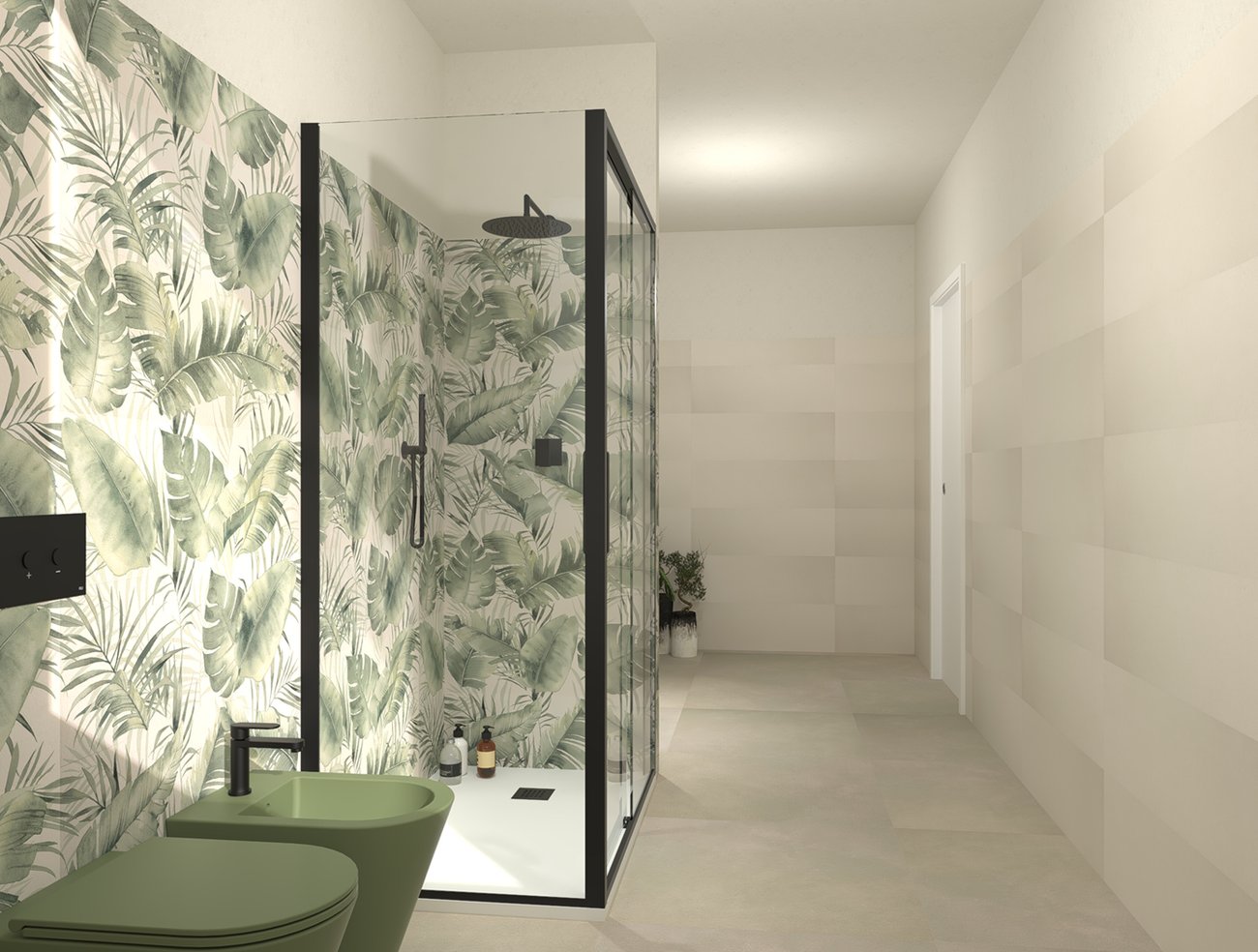 Bathroom design image in Rectangular shape, created with floor tiles SUMMER and wall tiles DECO&MORE, SUMMER
