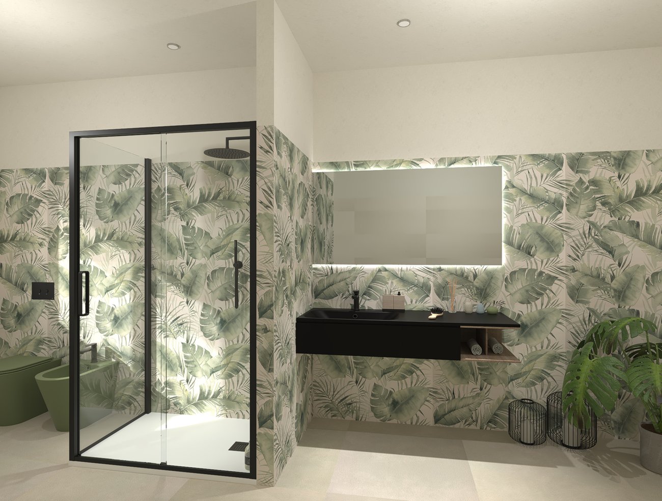 Bathroom design image in Rectangular shape, created with floor tiles SUMMER and wall tiles DECO&MORE, SUMMER