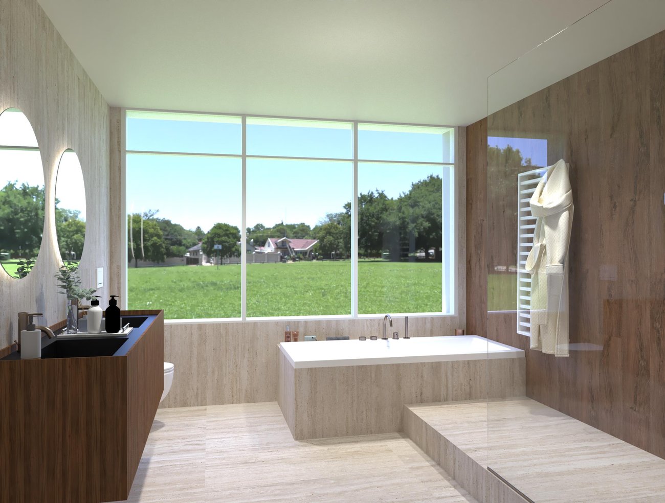 Bathroom design image in Squared shape, created with floor tiles MATERIA CLASSICA and wall tiles MATERIA CLASSICA, ROOTS