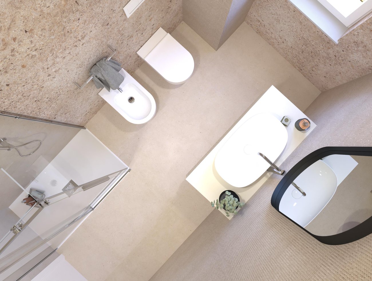 Bathroom design image in Rectangular shape, created with floor tiles MATERIA PURA and wall tiles MATERIA ECLETTICA, MATERIA PURA