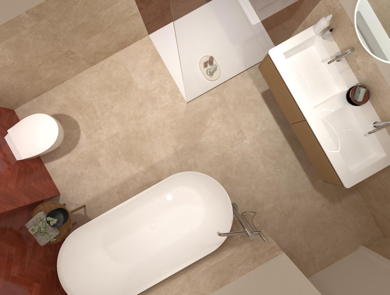 Bathroom design image in Squared shape, created with floor tiles NOBU and wall tiles GLIM, NOBU, OXIDE