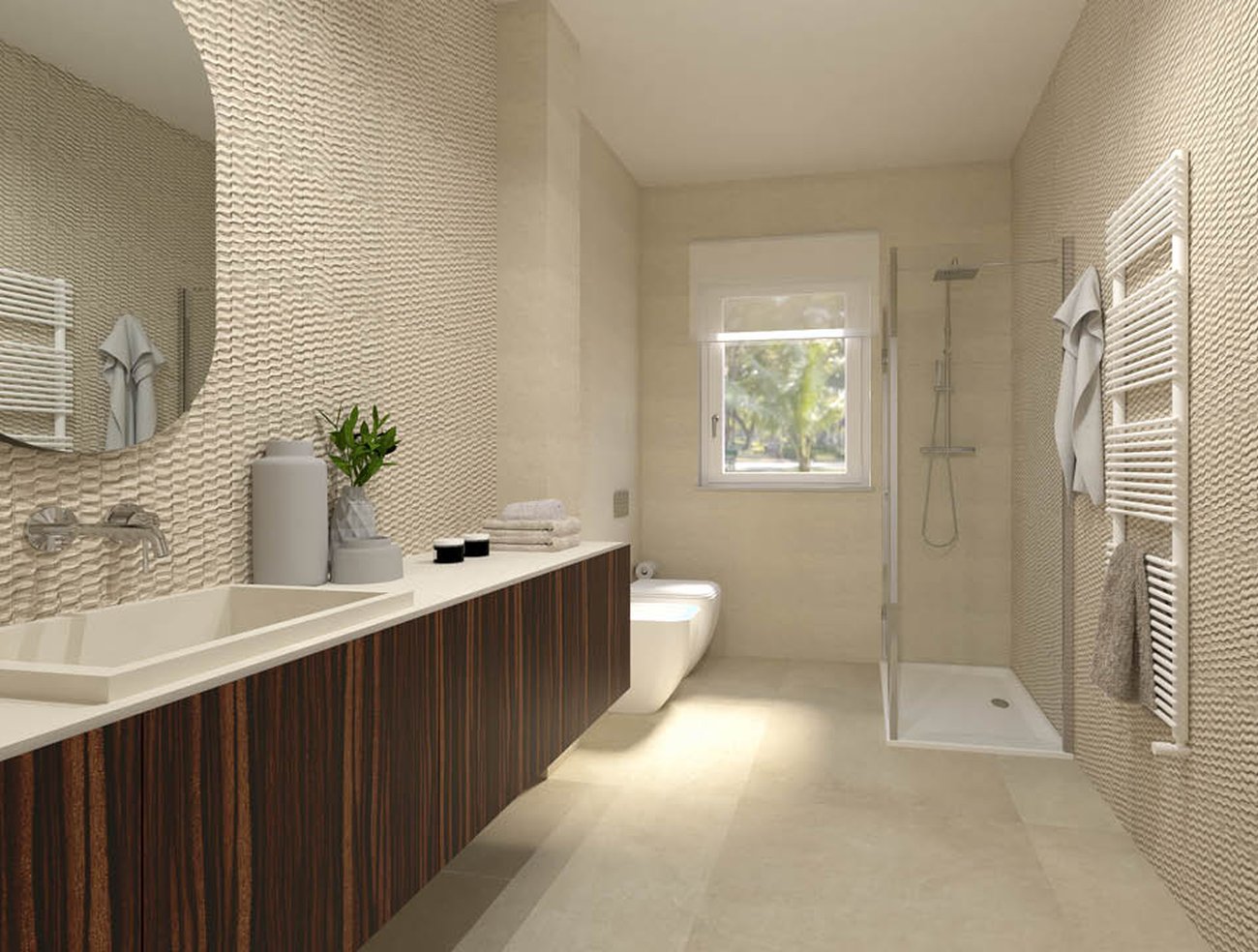 Изображение проекта ванной комнаты формы Прямоугольная, выполненного снастенная плитка LUMINA STONE