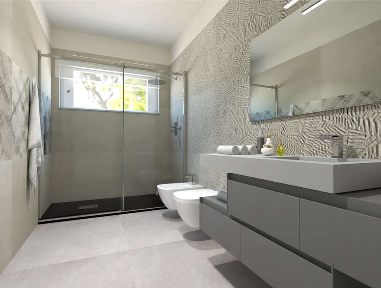 Image du projet de salle de bains de forme Rectangulaire, réalisée avec carreaux muraux BLOOM