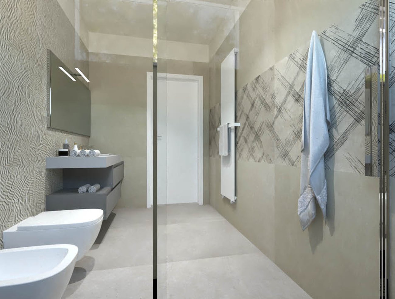 Image du projet de salle de bains de forme Rectangulaire, réalisée avec carreaux muraux BLOOM