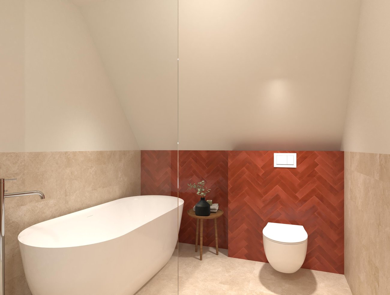 Bathroom design image in Squared shape, created with floor tiles NOBU and wall tiles GLIM, NOBU, OXIDE