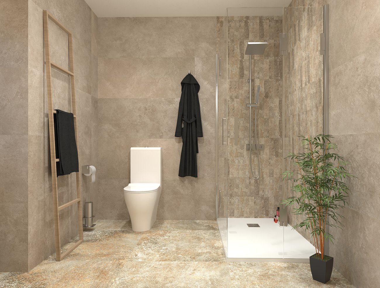 Bathroom design image in Squared shape, created with floor tiles NOBU and wall tiles NOBU