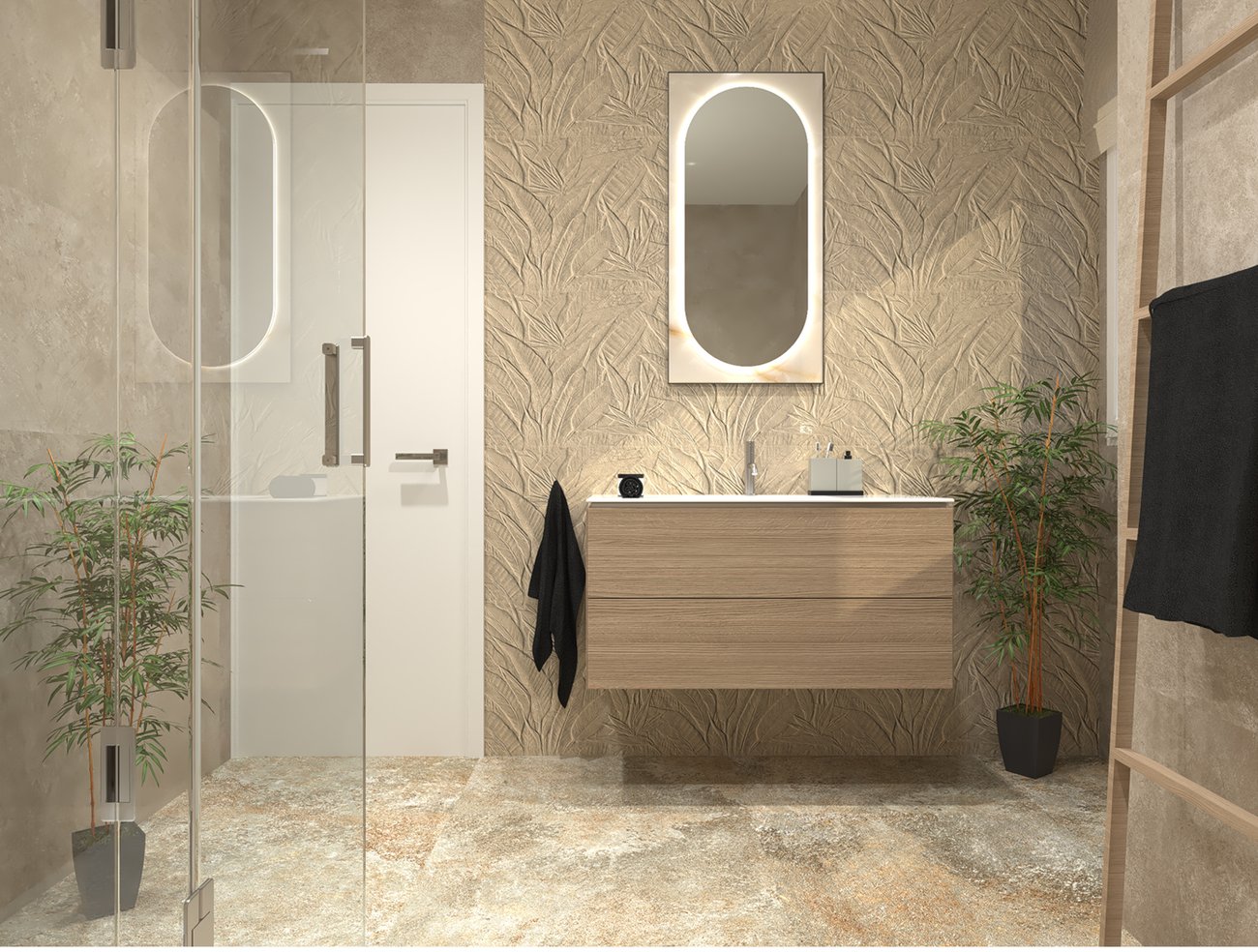 Bathroom design image in Squared shape, created with floor tiles NOBU and wall tiles NOBU