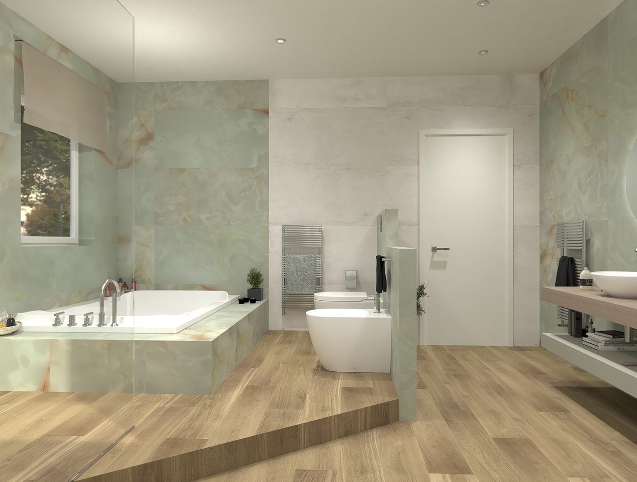 Bathroom design image in Rectangular shape, created with floor tiles FAPNEST and wall tiles YLICO, GEMME