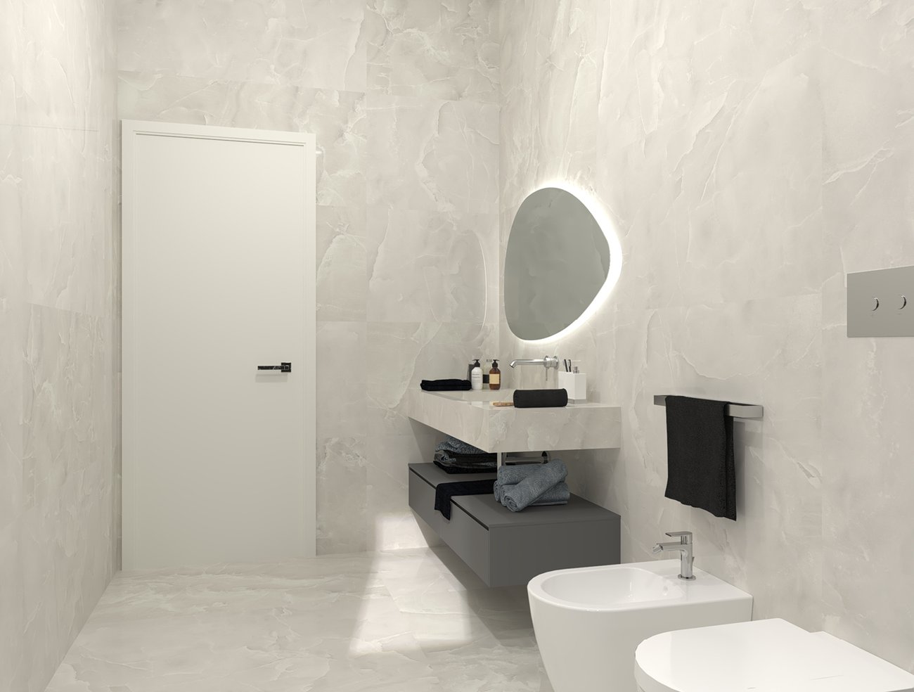 Image du projet de salle de bains de forme Rectangulaire, réalisée avec des carreaux de sol ROMA GOLD et carreaux muraux ROMA GOLD