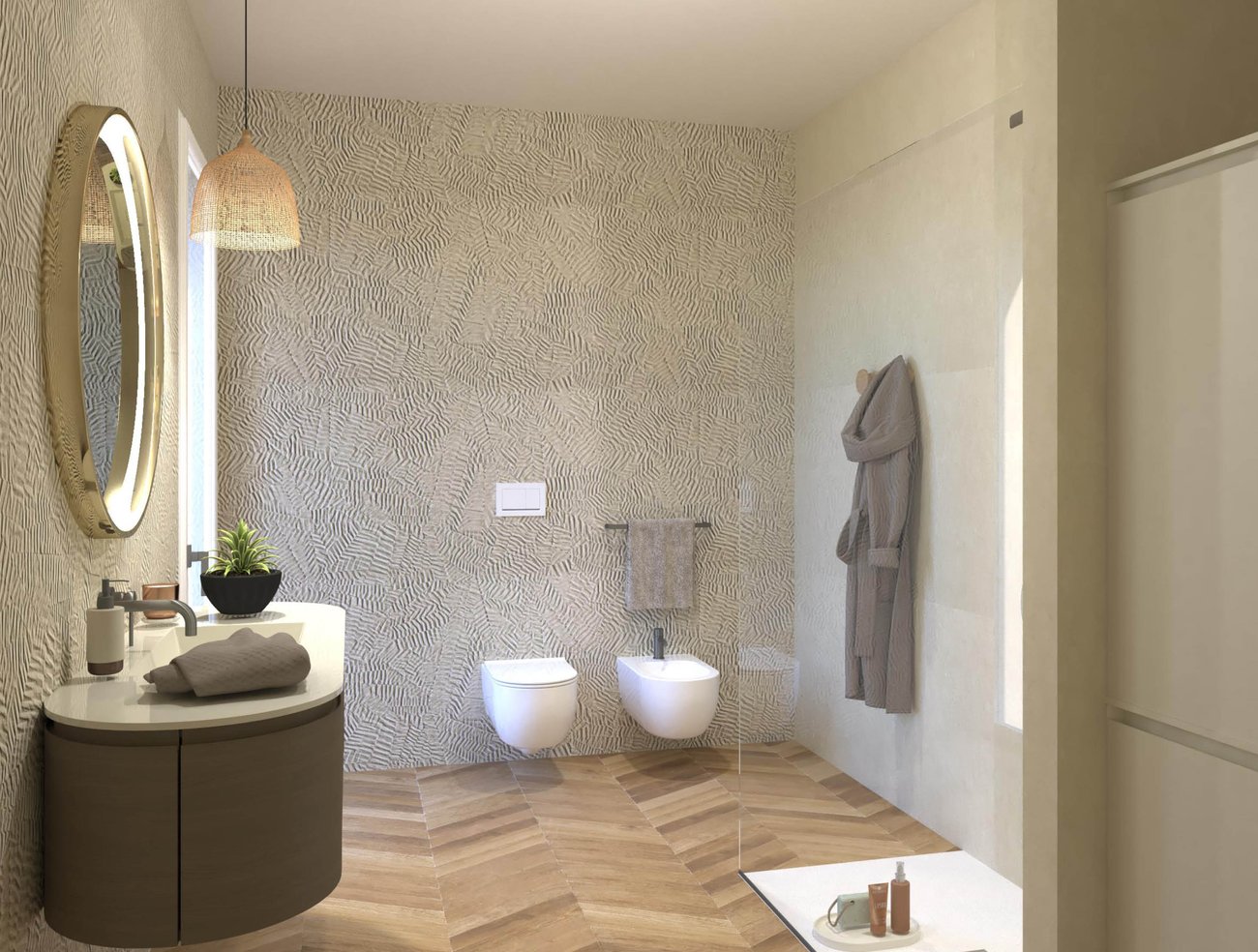 Bathroom design image in Rectangular shape, created with floor tiles FAPNEST and wall tiles BLOOM