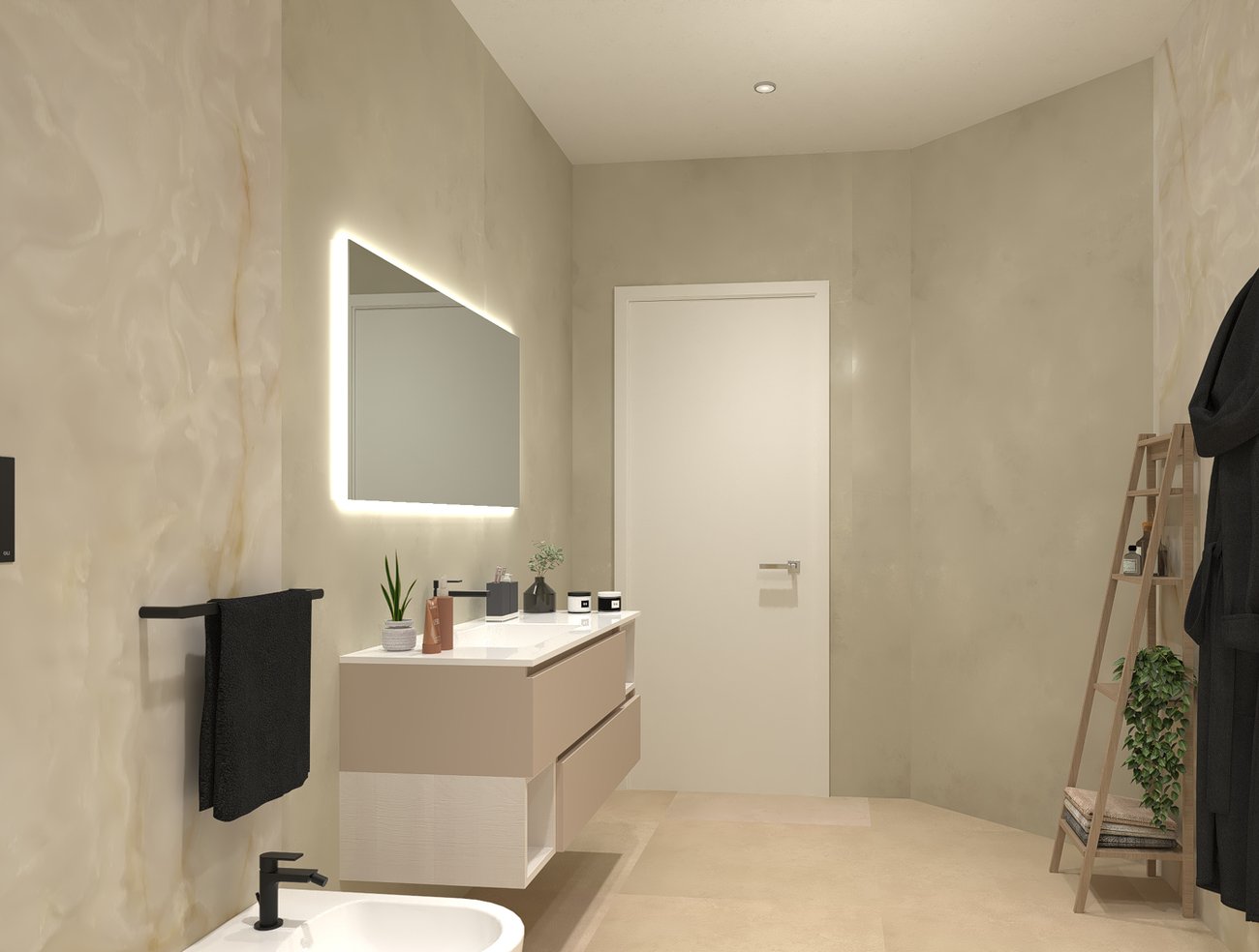 Bathroom design image in Rectangular shape, created with floor tiles SUMMER and wall tiles FAP MAXXI 120x278, GEMME