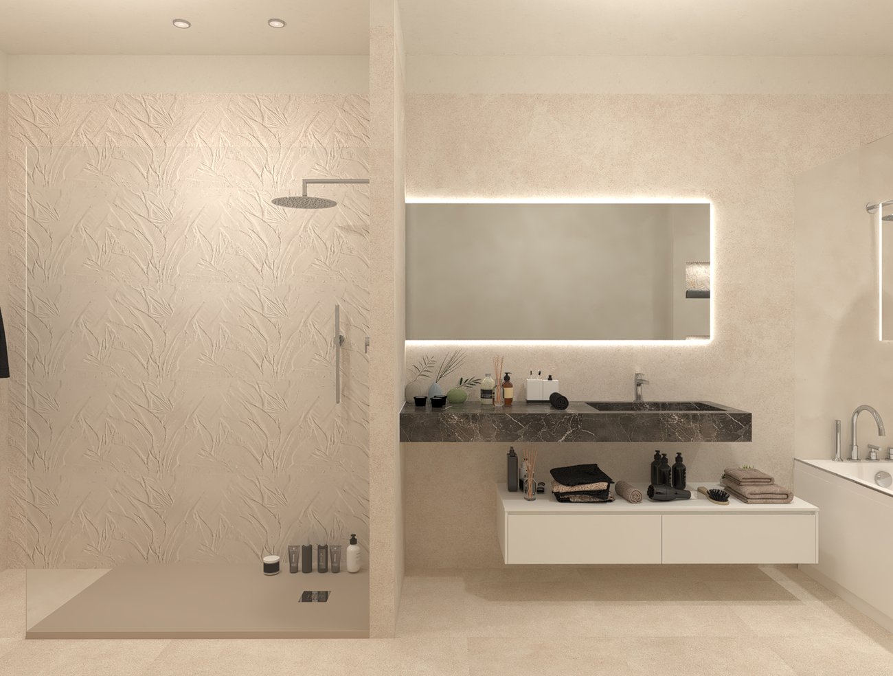 Bathroom design image in Rectangular shape, created with floor tiles NOBU and wall tiles NOBU