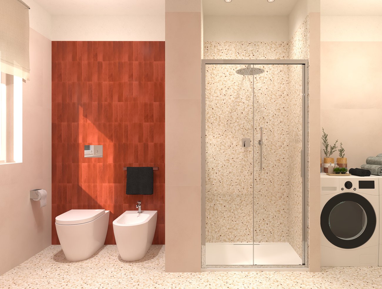 Bathroom design image in Rectangular shape, created with floor tiles GLIM and wall tiles GLIM