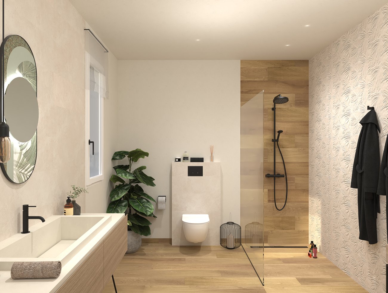 Bathroom design image in Rectangular shape, created with floor tiles FAPNEST and wall tiles NOBU
