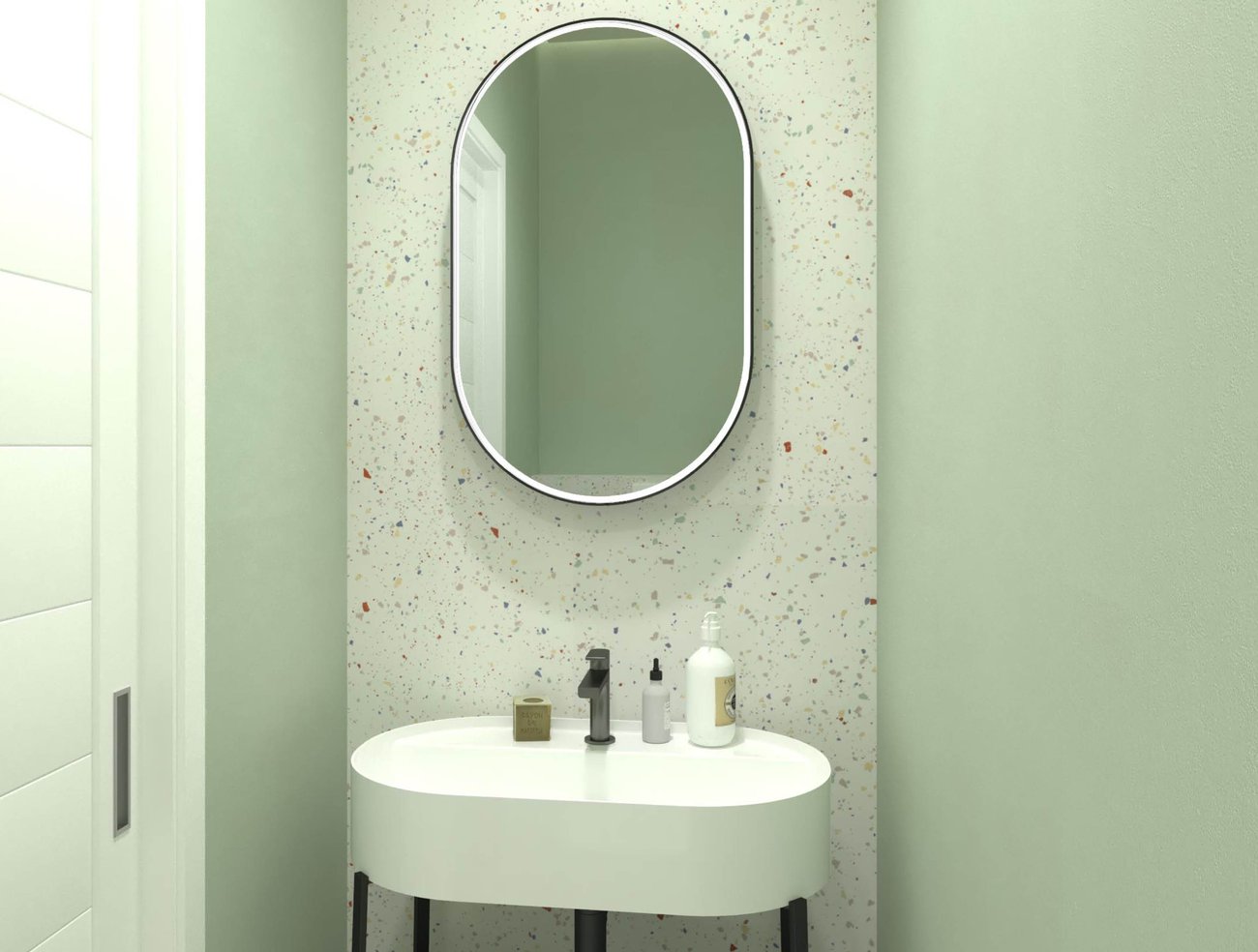 Bathroom design image in Rectangular shape, created with floor tiles MILANO MOOD and wall tiles MATERIA BRILLANTE, TRUE COLOR