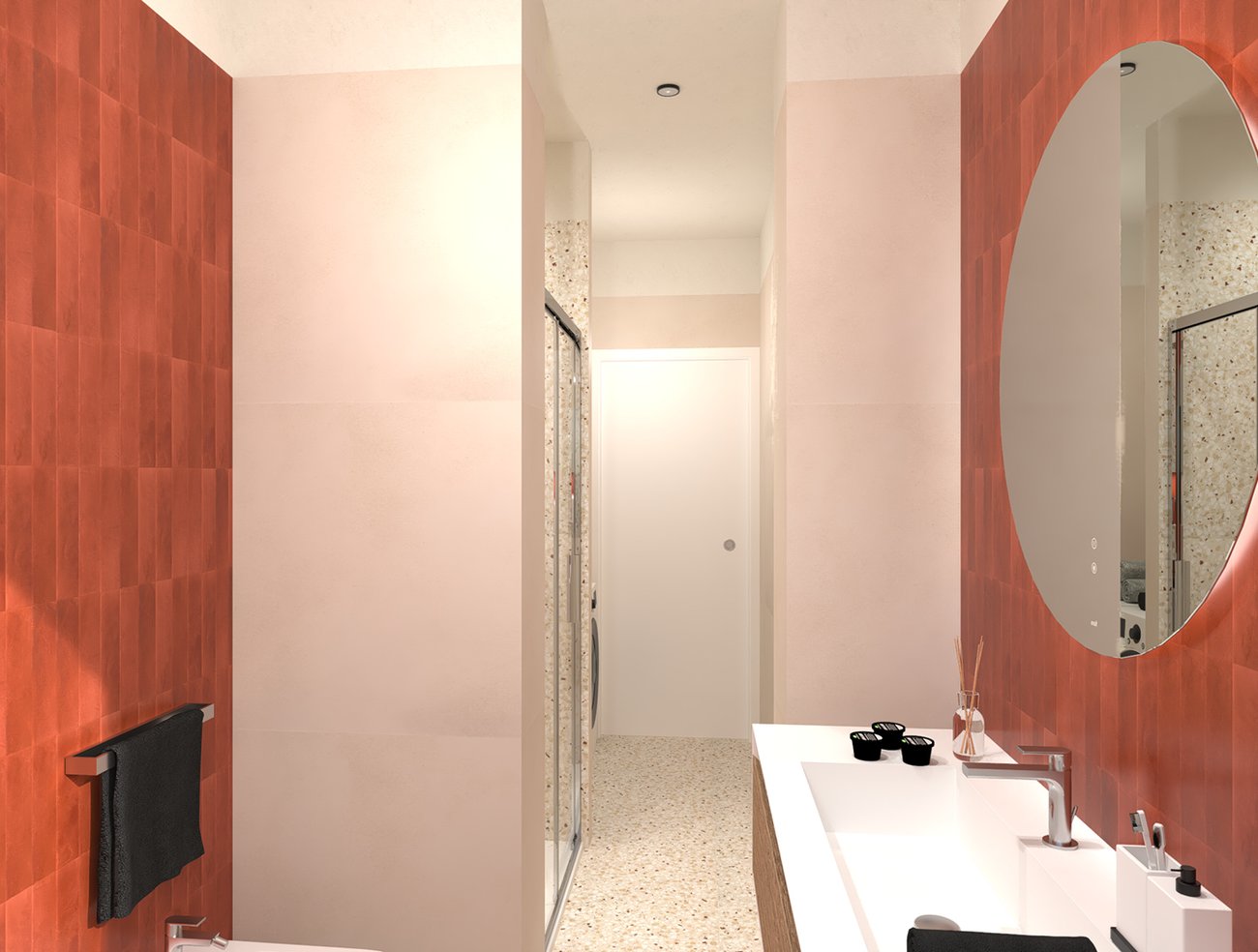 Bathroom design image in Rectangular shape, created with floor tiles GLIM and wall tiles GLIM